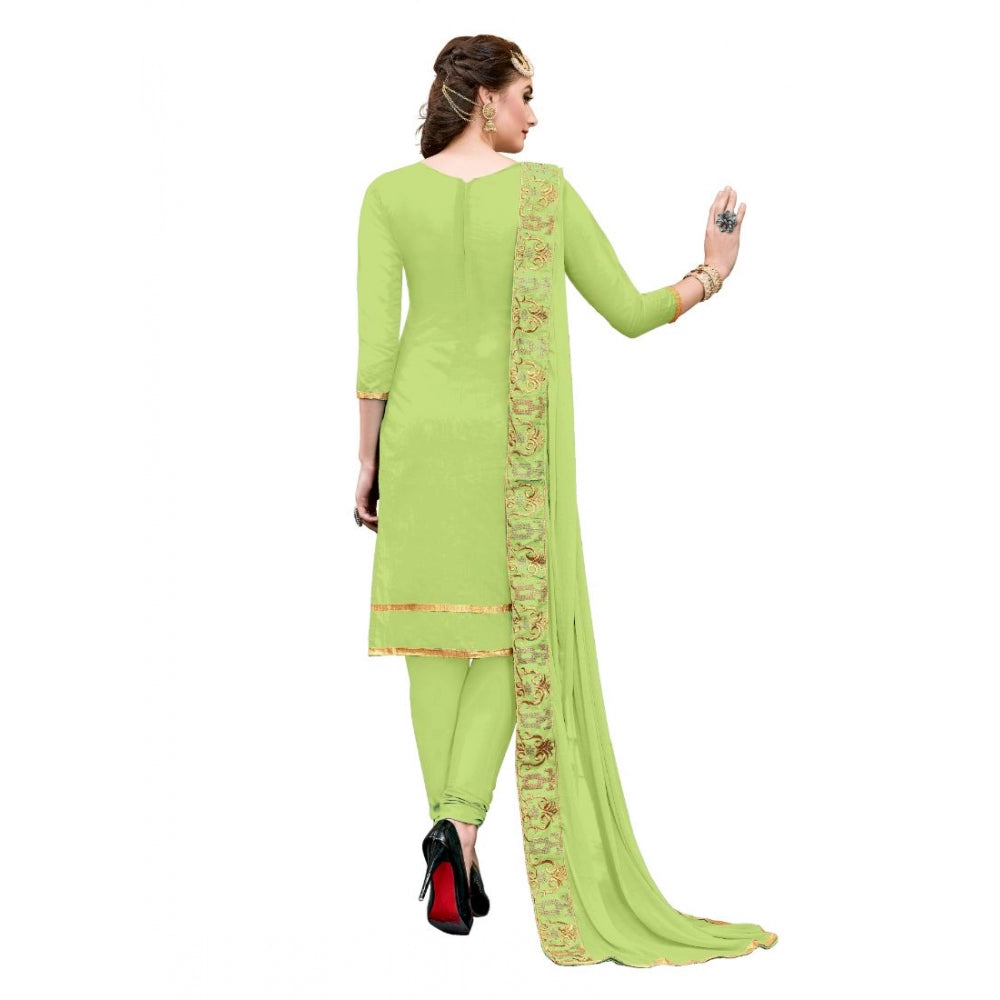 Generic Women's Chanderi Cotton Unstitched Salwar-Suit Material With Dupatta (Green, 2-2.5mtrs)