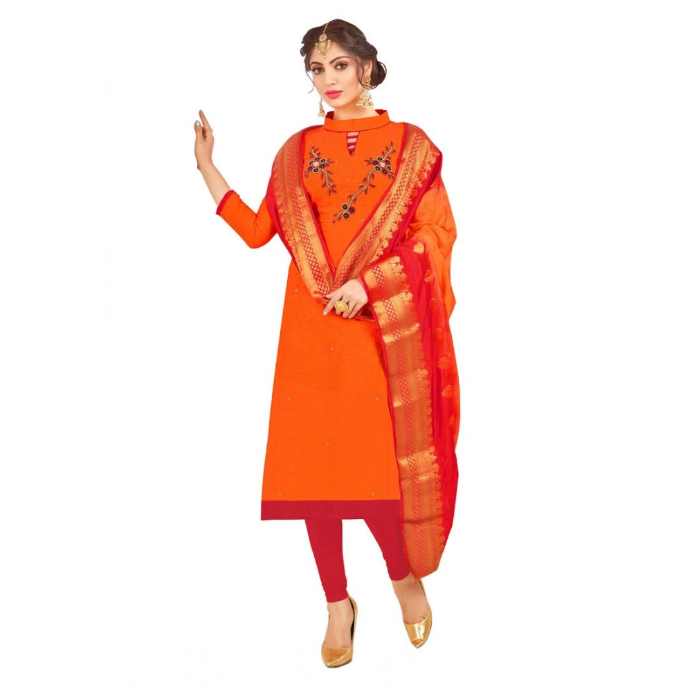 Women's South Slub Cotton Unstitched Salwar-Suit Material With Dupatta (Oranage, 2-2.5mtrs)