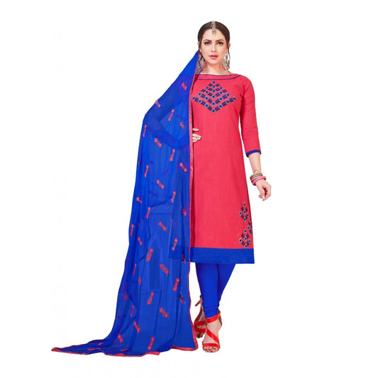 Generic Women's Slub Cotton Unstitched Salwar-Suit Material With Dupatta (Pink, 2-2.5mtrs)