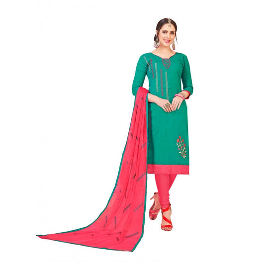 Generic Women's Slub Cotton Unstitched Salwar-Suit Material With Dupatta (Green, 2-2.5mtrs)