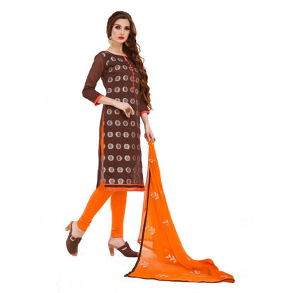 Generic Women's Banarasi Jacquard Unstitched Salwar-Suit Material With Dupatta (Brown, 2-2.5mtrs)