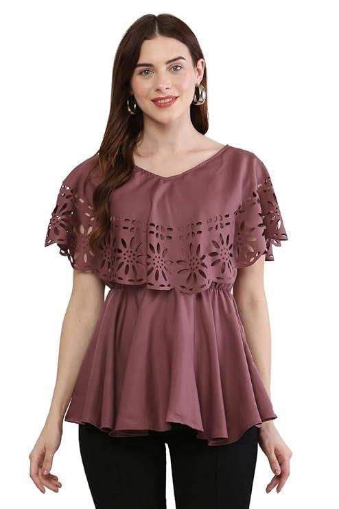 Oceanista Women's Crepe Solid V-Neck Purple Top