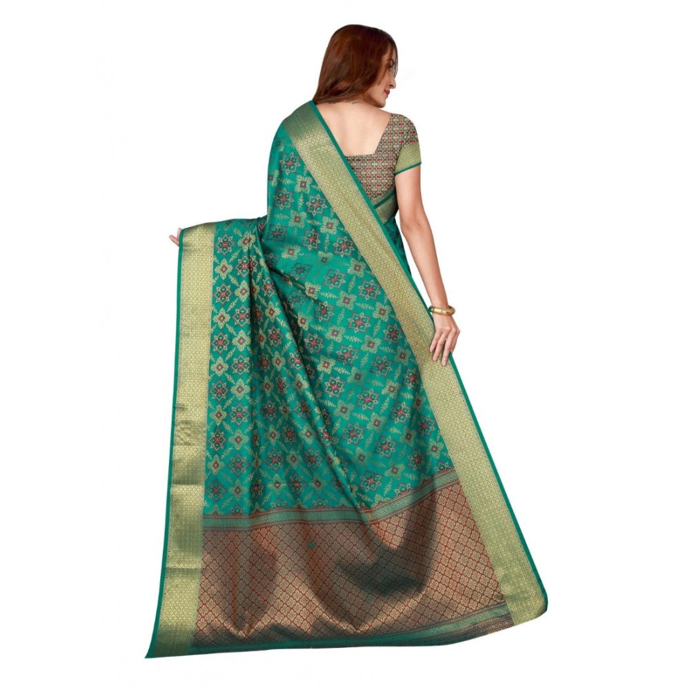 Women's Kanjivaram Silk Saree with Blouse (Green, 5-6 Mtrs)