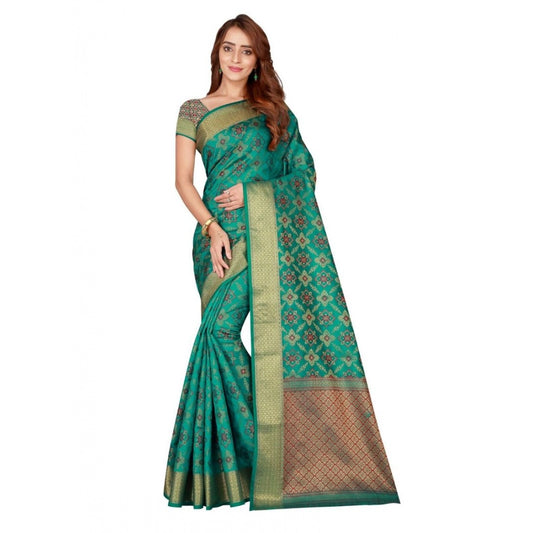 Women's Kanjivaram Silk Saree with Blouse (Green, 5-6 Mtrs)