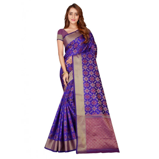 Women's Kanjivaram Silk Saree with Blouse (Blue, 5-6 Mtrs)