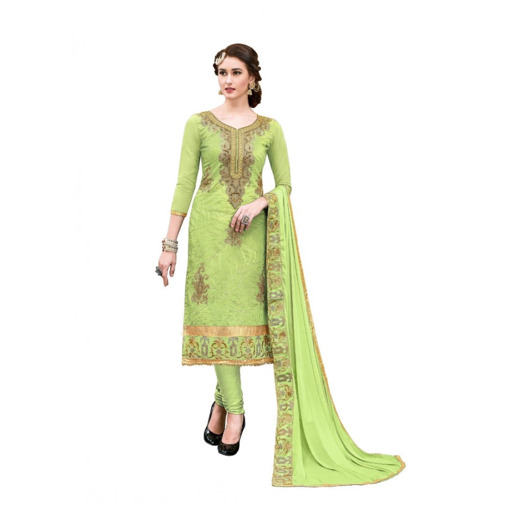 Generic Women's Chanderi Cotton Unstitched Salwar-Suit Material With Dupatta (Light Green, 2.20 Mtr)