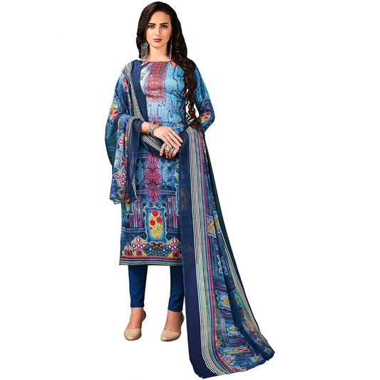 Generic Women's Cotton Unstitched Salwar-Suit Material With Dupatta (Blue, 2.5 Mtr)