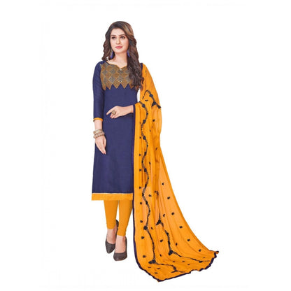 Generic Women's Slub Cotton Unstitched Salwar-Suit Material With Dupatta (Navy Blue, 2 Mtr)