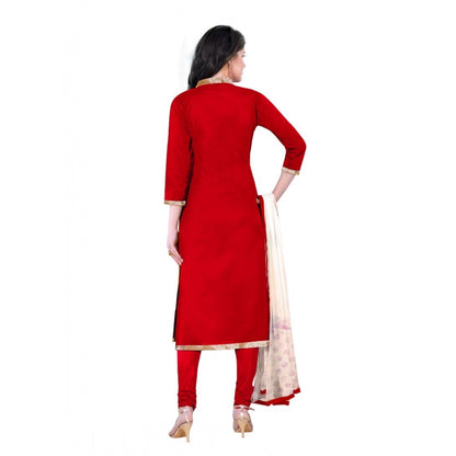 Women's Cotton Unstitched Salwar-Suit Material With Dupatta (Red, 2.20 Mtr)