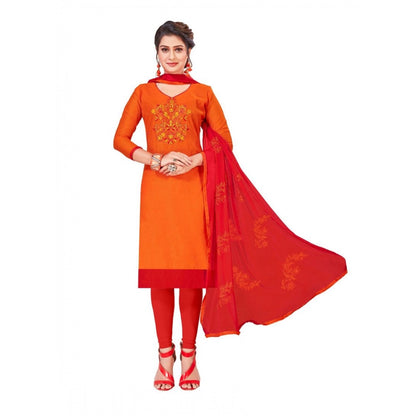 Generic Women's Modal Silk Unstitched Salwar-Suit Material With Dupatta (Orange, 2 Mtr)