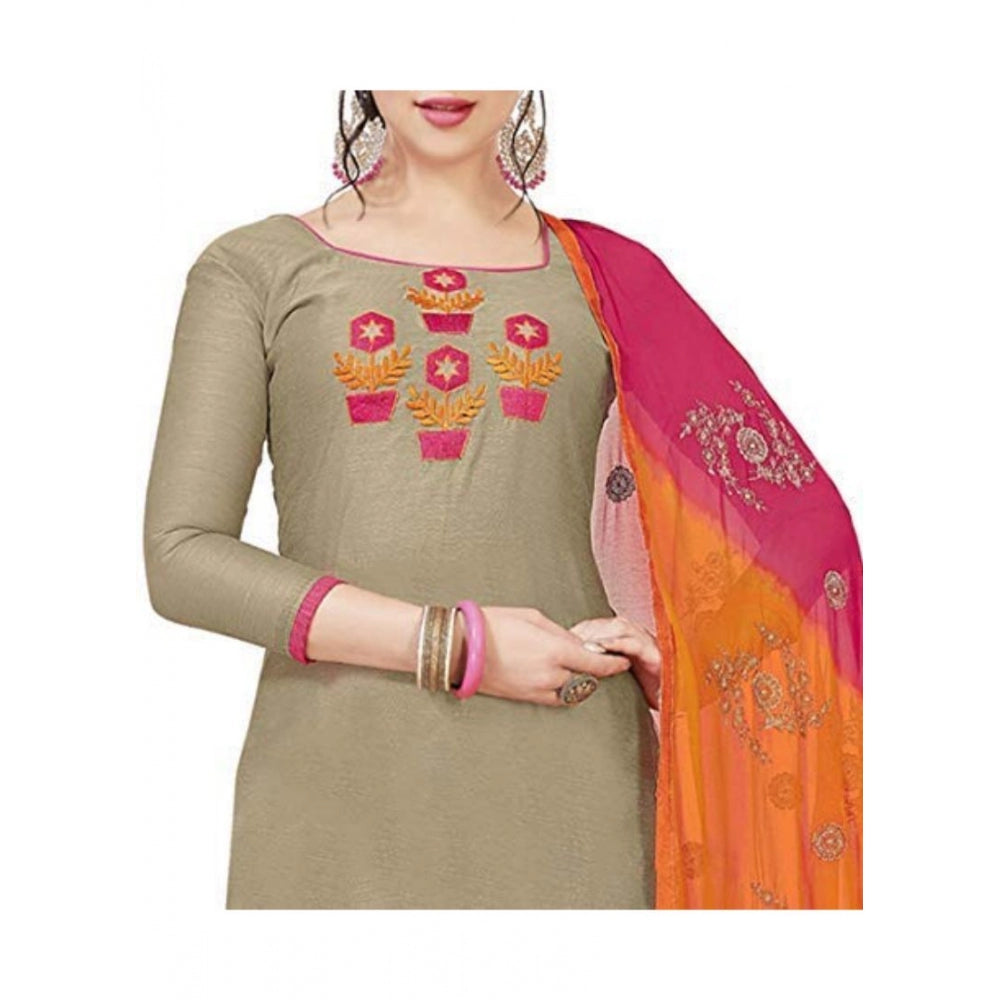 Generic Women's Modal Silk Unstitched Salwar-Suit Material With Dupatta (Beige, 2 Mtr)