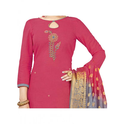 Women's South Slub Cotton Unstitched Salwar-Suit Material With Dupatta (Pink, 2 Mtr)