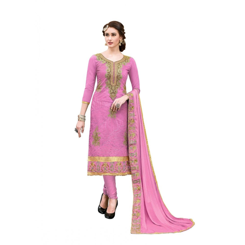 Women's Chanderi Cotton Unstitched Salwar-Suit Material With Dupatta (Pink, 2.20 Mtr)