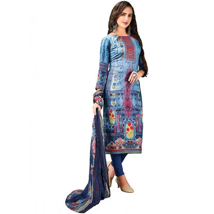 Women's Cotton Unstitched Salwar-Suit Material With Dupatta (Blue, 2.5 Mtr)