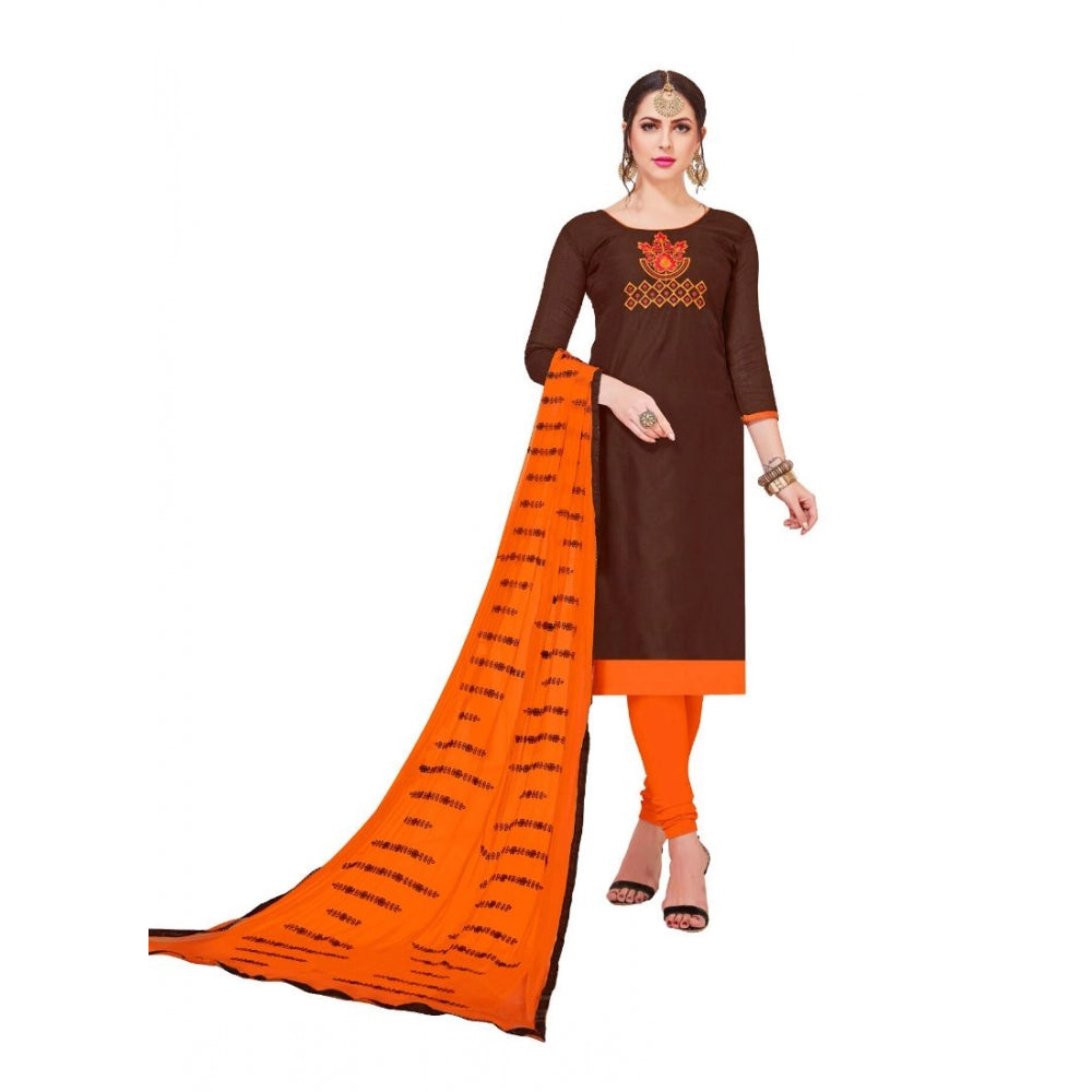 Generic Women's Modal Silk Unstitched Salwar-Suit Material With Dupatta (Brown, 2 Mtr)