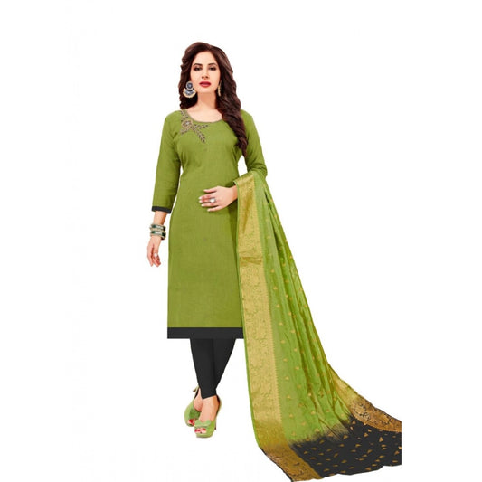 Generic Women's Slub Cotton Unstitched Salwar-Suit Material With Dupatta (Mahendi Green, 2 Mtr)