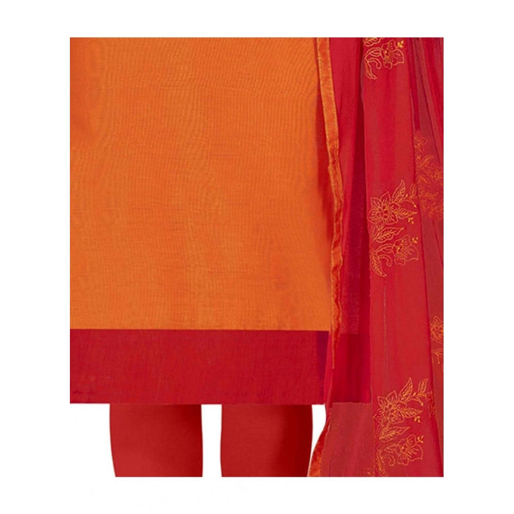 Generic Women's Modal Silk Unstitched Salwar-Suit Material With Dupatta (Orange, 2 Mtr)