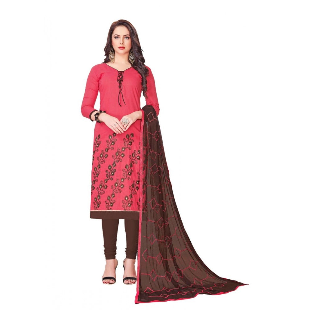 Generic Women's Slub Cotton Unstitched Salwar-Suit Material With Dupatta (Light Red, 2 Mtr)