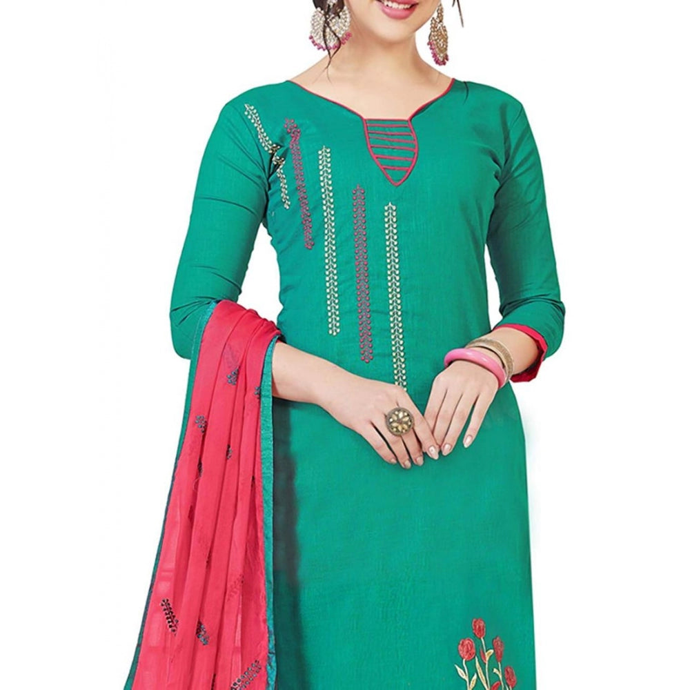 Generic Women's Slub Cotton Unstitched Salwar-Suit Material With Dupatta (Turquoise, 2 Mtr)