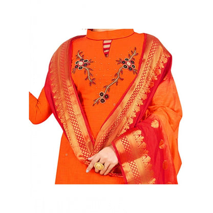 Generic Women's South Slub Cotton Unstitched Salwar-Suit Material With Dupatta (Orange, 2 Mtr)