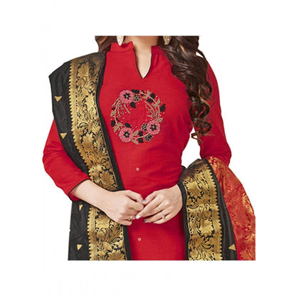 Women's South Slub Cotton Unstitched Salwar-Suit Material With Dupatta (Red, 2 Mtr)