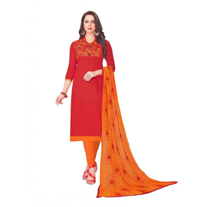 Women's Glaze Cotton Unstitched Salwar-Suit Material With Dupatta (Red, 2 Mtr)