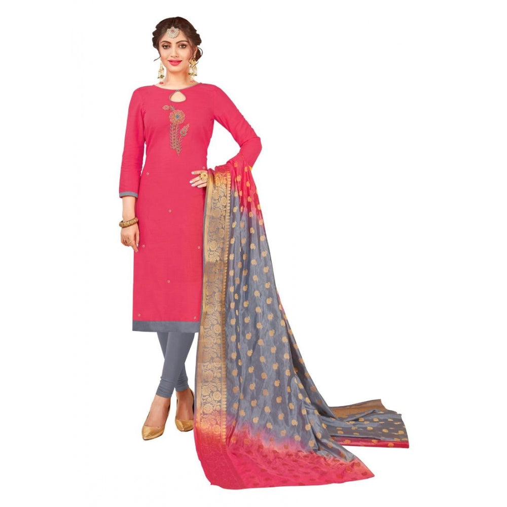 Women's South Slub Cotton Unstitched Salwar-Suit Material With Dupatta (Pink, 2 Mtr)