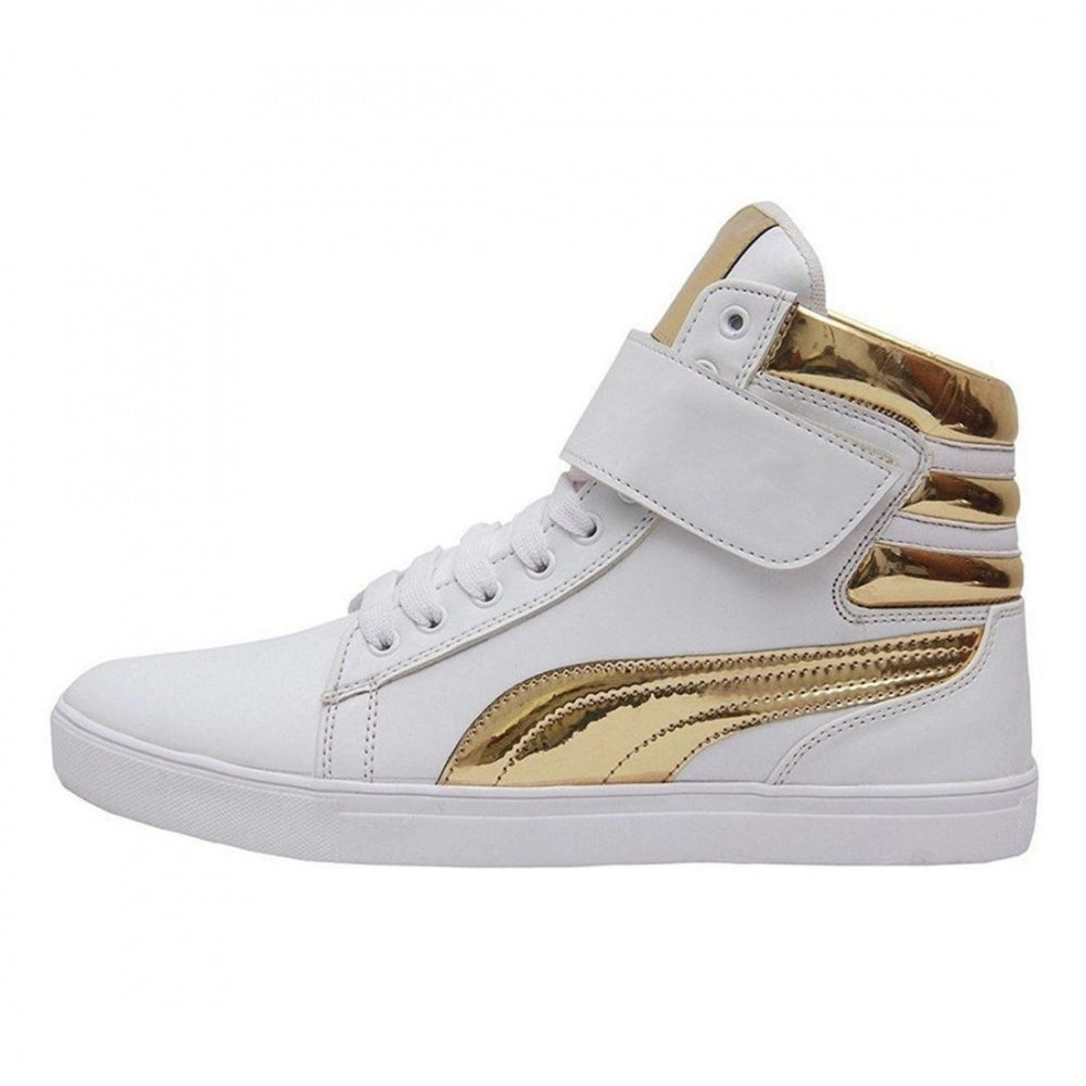 Generic Men's White,Gold Color Synthetic Material Casual Sneakers