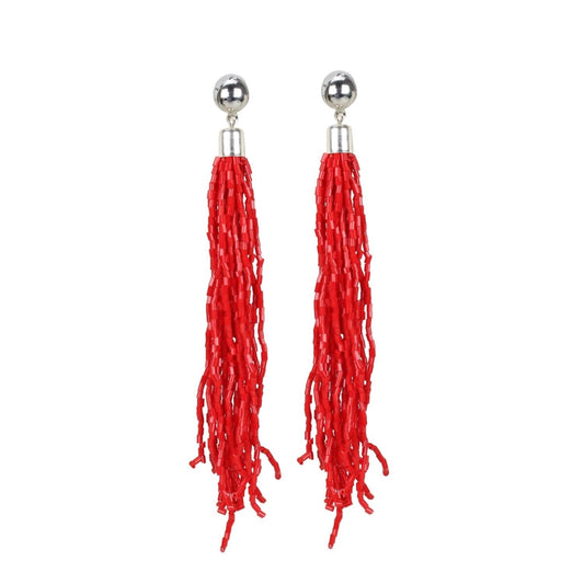 Generic Women's Alloy, Beads Hook Dangler Hanging Earrings-Red