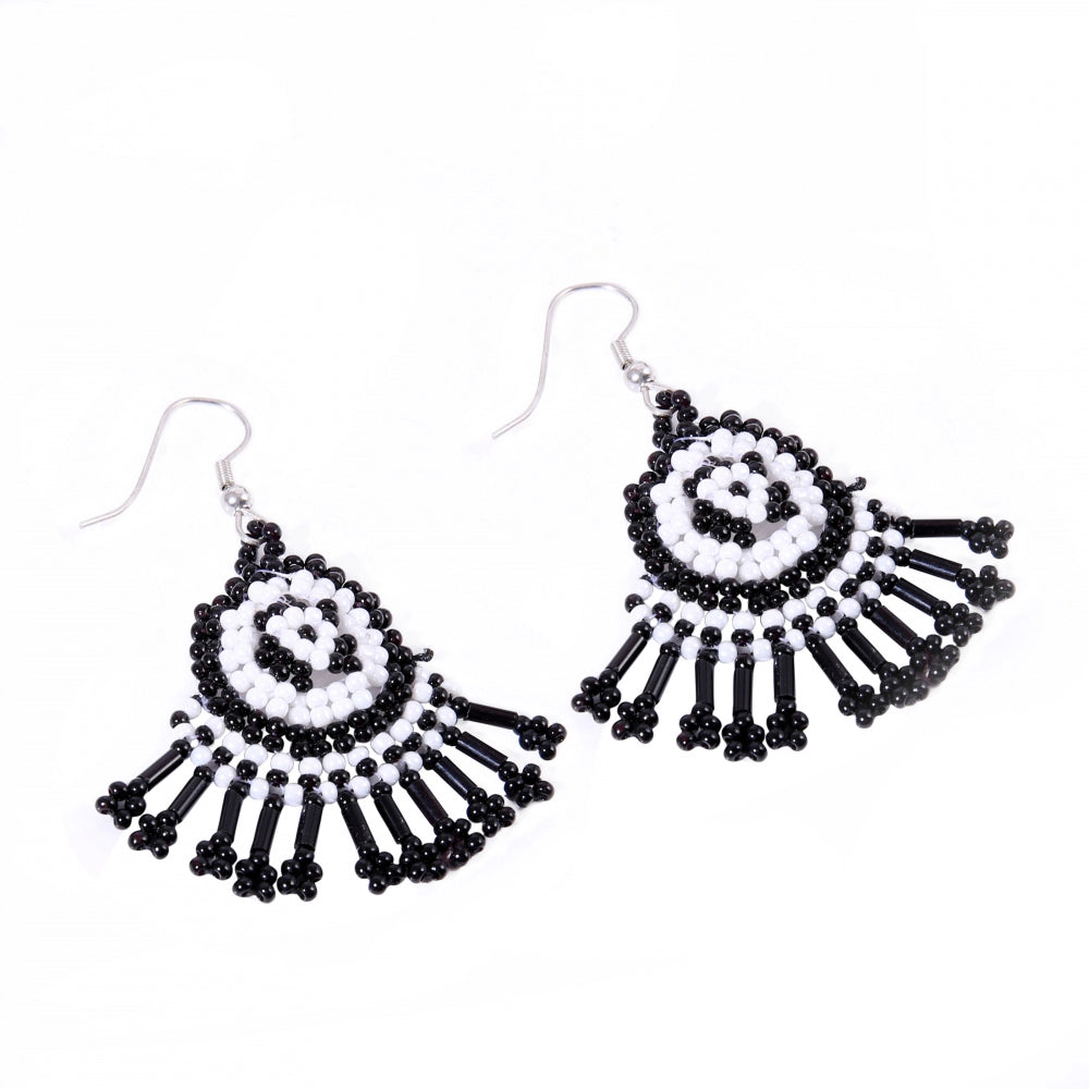 Women's Alloy, Thread Hook Dangler Hanging Earrings-Black