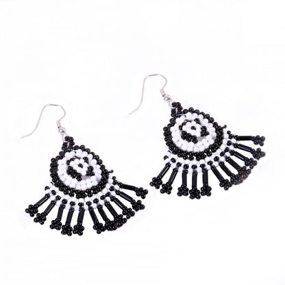 Women's Alloy, Thread Hook Dangler Hanging Earrings-Black