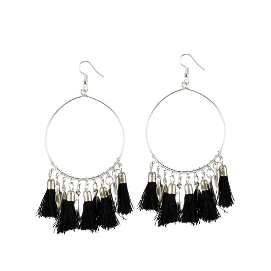 Generic Women's Alloy Hook Dangler Hanging Tassel Fashion Earrings-Black