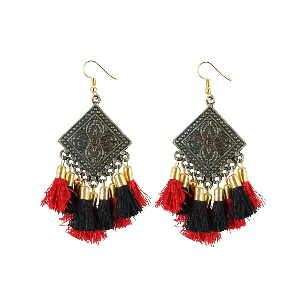 Generic Women's Alloy Hook Dangler Hanging Tassel Earrings-Multicolour