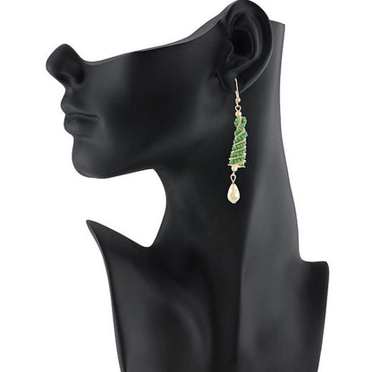 Generic Women's Alloy Hook Dangler Hanging Earrings-Green