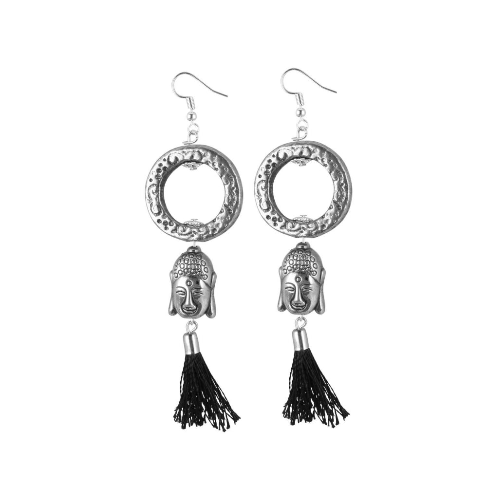 Generic Women's Oxidized Silver plated Buddha Style Earrings-Silver