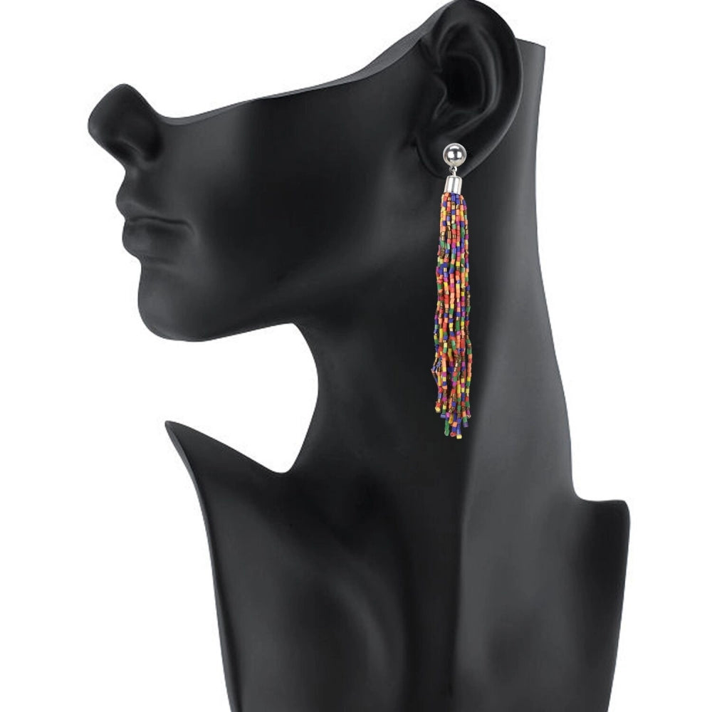 Generic Women's Alloy, Beads Hook Dangler Hanging Earrings-Multicolour