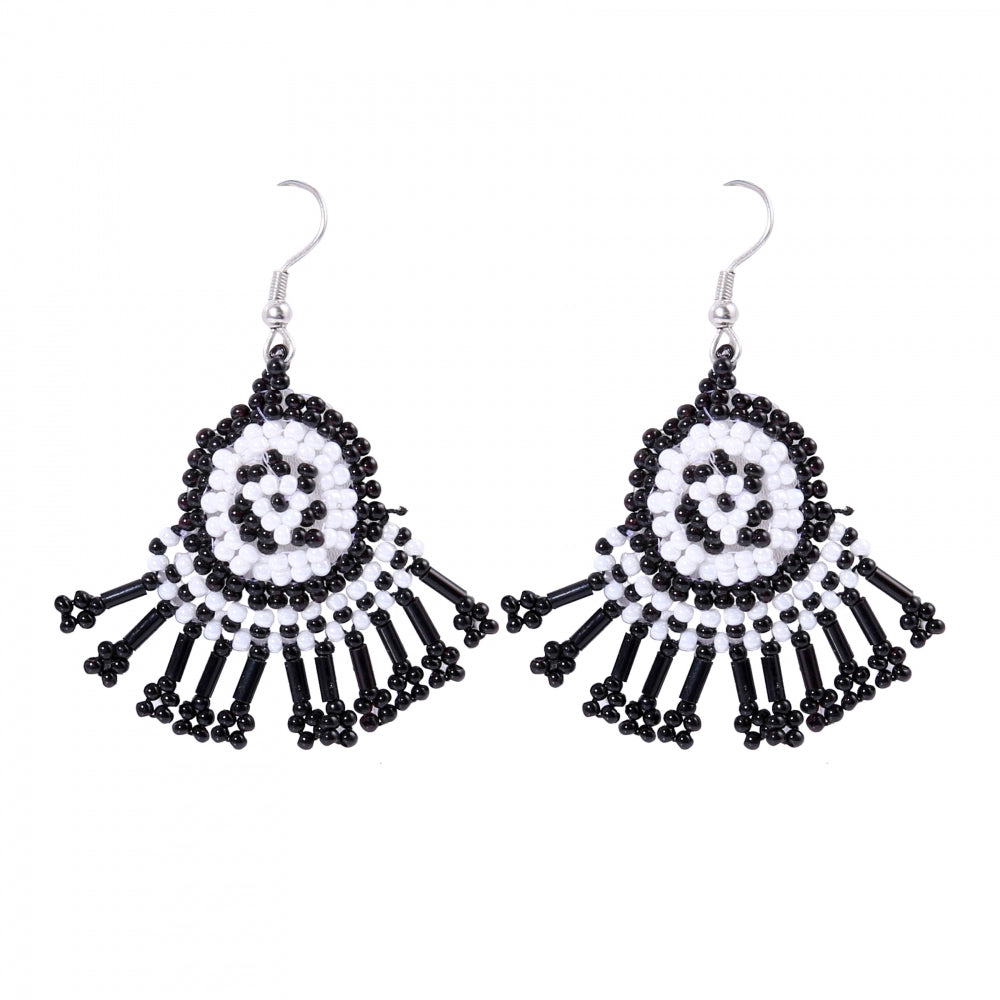 Women's Alloy, Thread Hook Dangler Hanging Earrings-Black