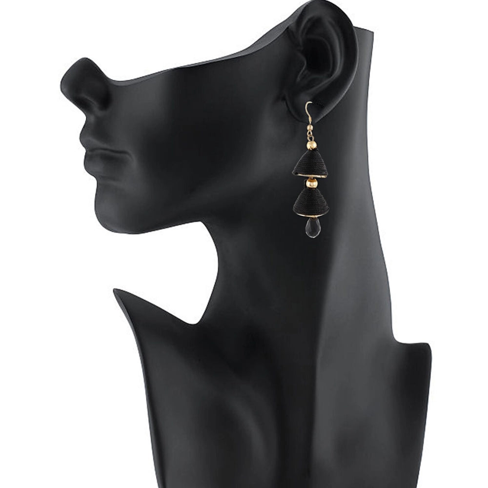 Women's Alloy, Beads Hook Dangler Hanging Earrings-Black