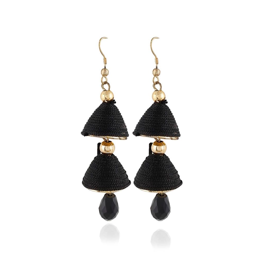 Women's Alloy, Beads Hook Dangler Hanging Earrings-Black