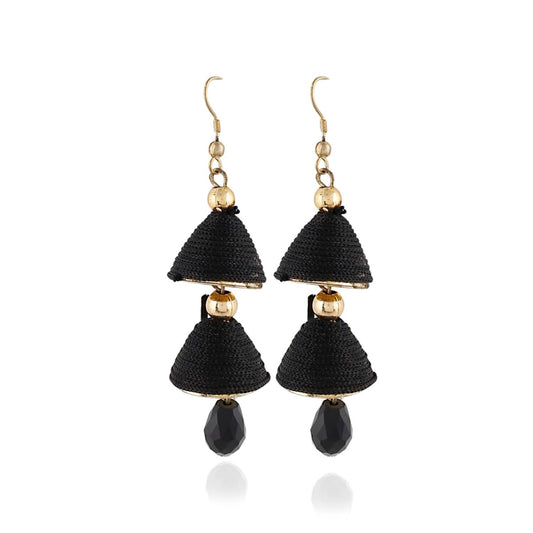 Generic Women's Alloy, Beads Hook Dangler Hanging Earrings-Black