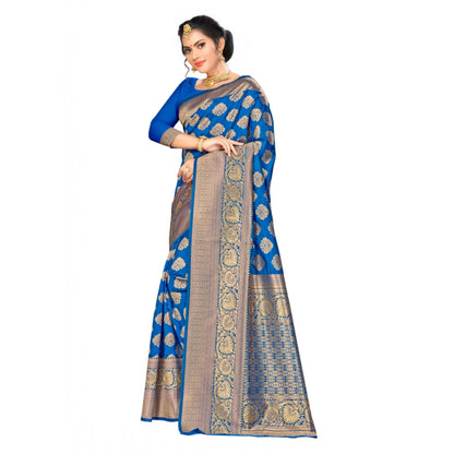 Women's Banarasi silk Saree with Blouse (Blue, 5-6mtr)