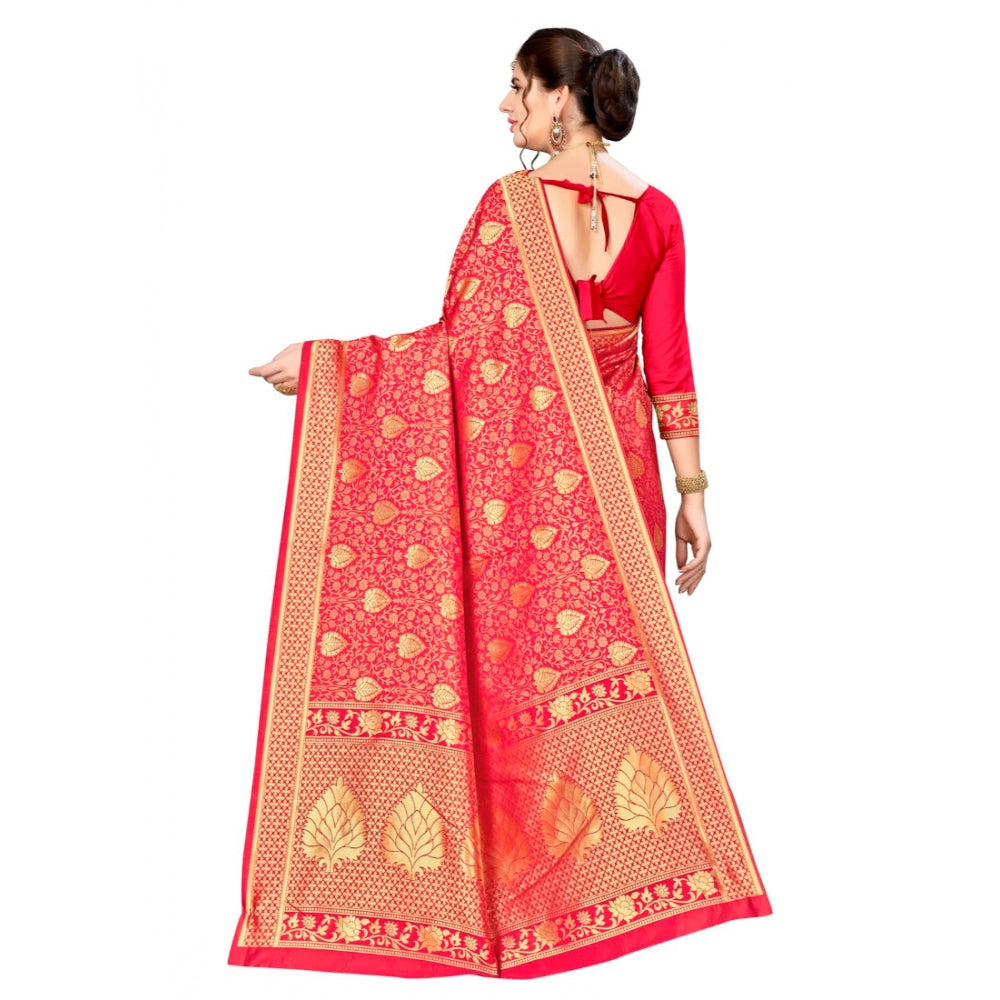 Women's Banarasi silk Saree with Blouse (Red, 5-6mtr)