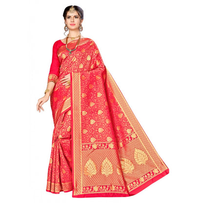 Women's Banarasi silk Saree with Blouse (Red, 5-6mtr)