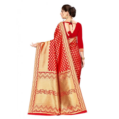 Women's Banarasi silk Saree with Blouse (Red, 5-6mtr)