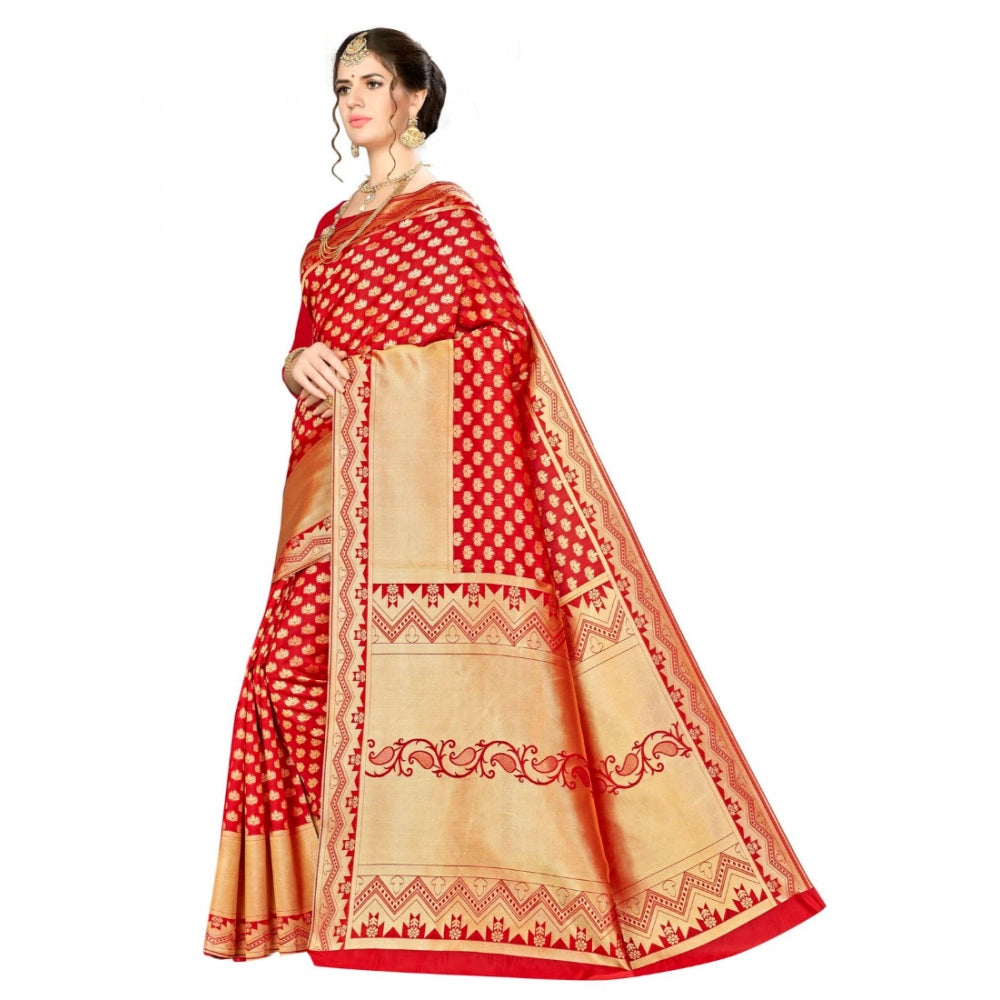 Women's Banarasi silk Saree with Blouse (Red, 5-6mtr)