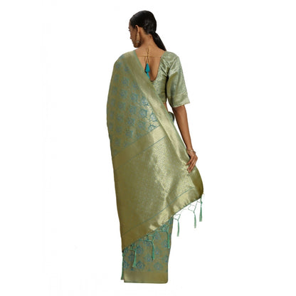 Women's Banarasi silk Saree with Blouse (Sky blue, 5-6mtr)