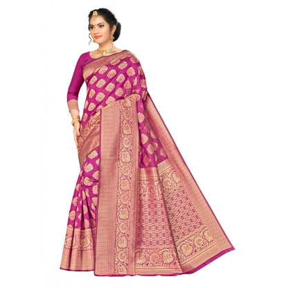 Women's Banarasi silk Saree with Blouse (Wine, 5-6mtr)