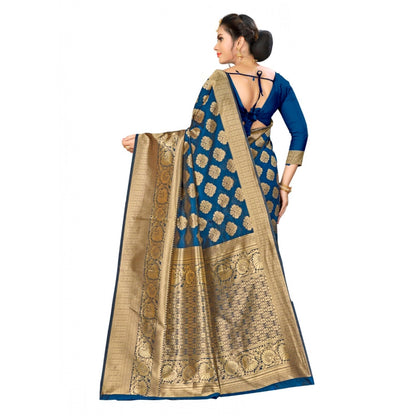 Women's Banarasi silk Saree with Blouse (Navy blue, 5-6mtr)