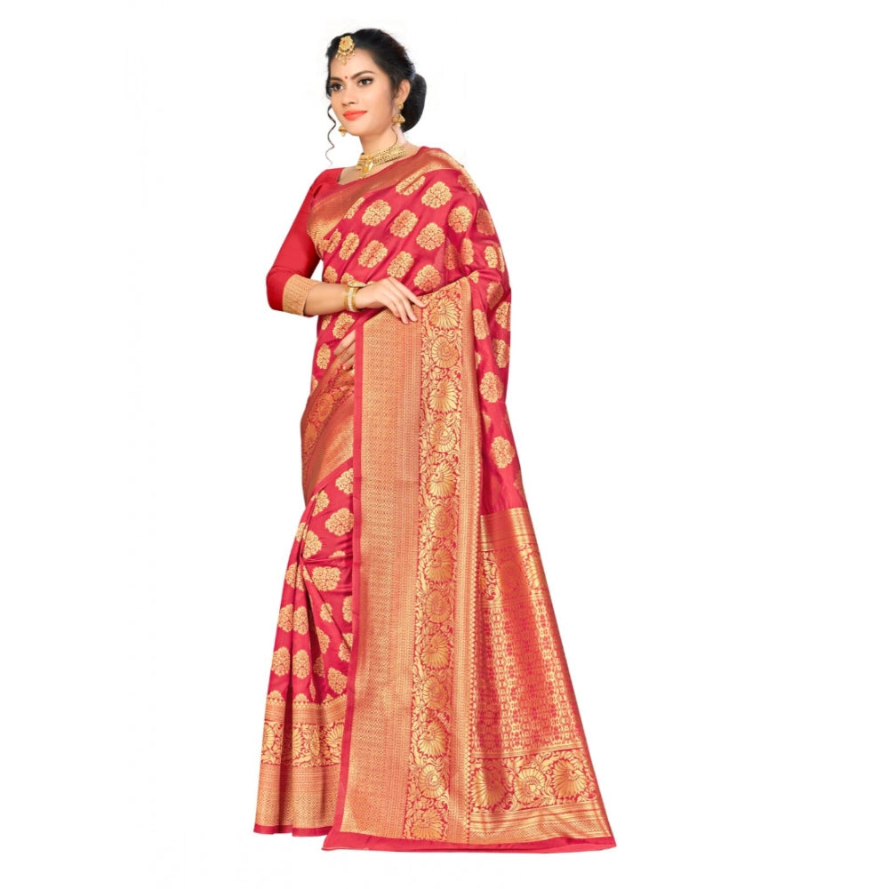 Women's Banarasi silk Saree with Blouse (Red, 5-6mtr)