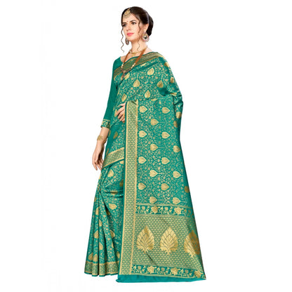 Women's Banarasi silk Saree with Blouse (Green, 5-6mtr)